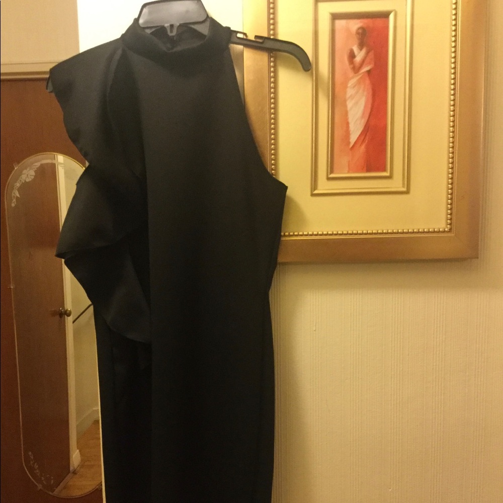 A FRENCH ATMOSPHERE BLACK KNIT DRESS SZ L.